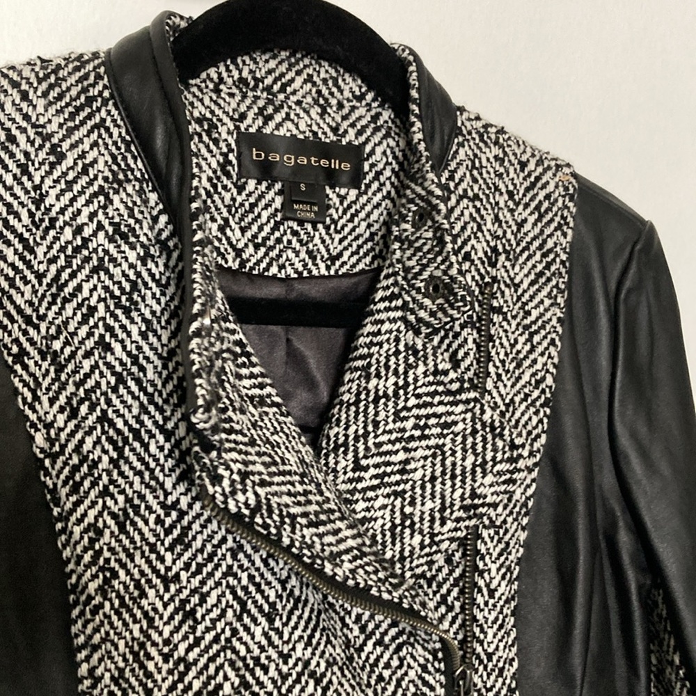 Bagatelle Leather Jacket w/ Houndstooth‎ Knit - Picture 3 of 9